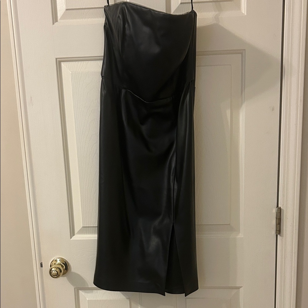 White House Black Market Black leather Strapless Dress
